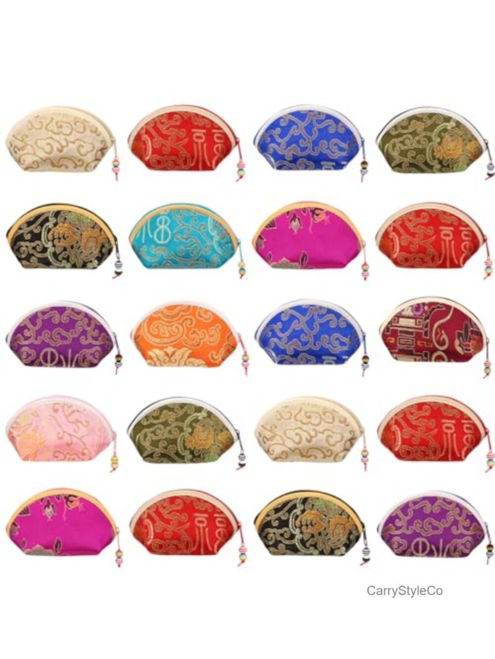 Silk Embroidered Zipper Jewelry Coin Purse Gift Pouches 20 Pc Set